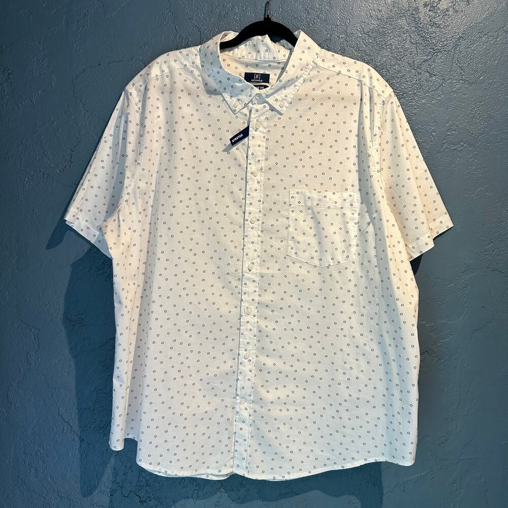 NWT George 2XL Short Sleeve Button Up Classic Fit Stretch Print Cotton